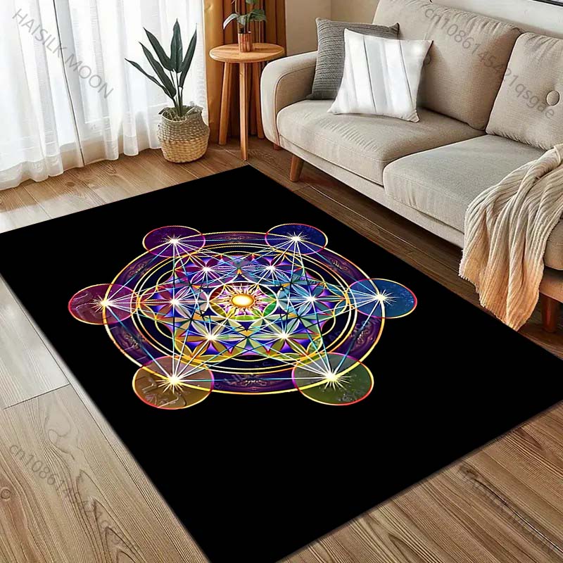 Occult Metatron's Cube Print Carpet Rug for Living Room Bedroom Sofa Doormat Decor Kids Play Home Area Rug Non-slip Floor Mat