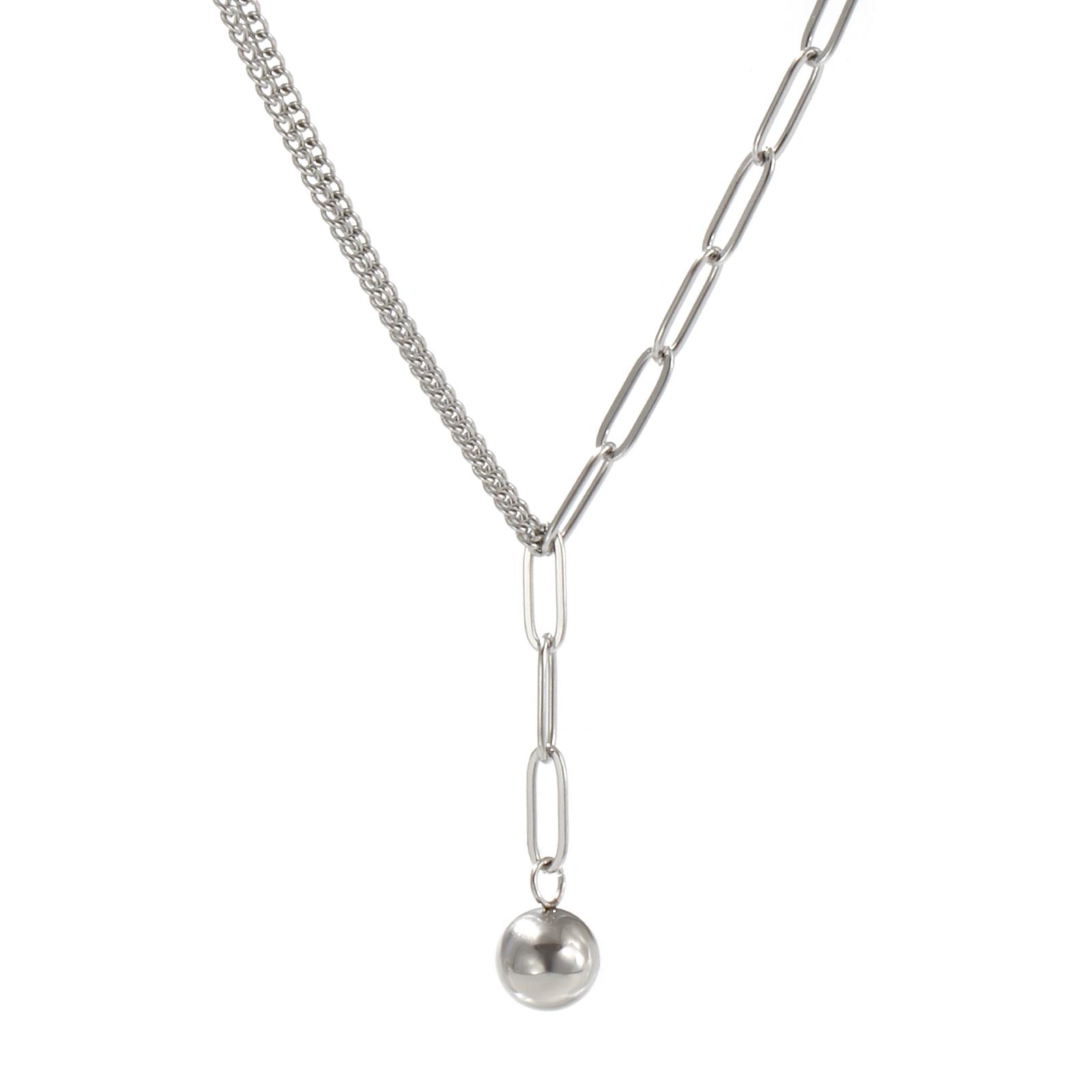 

1Piece Double Layer Pendant Necklace 304 Stainless Steel Paperclip Link Chain With Ball Chain Choker For Women Jewelry Gift 51cm