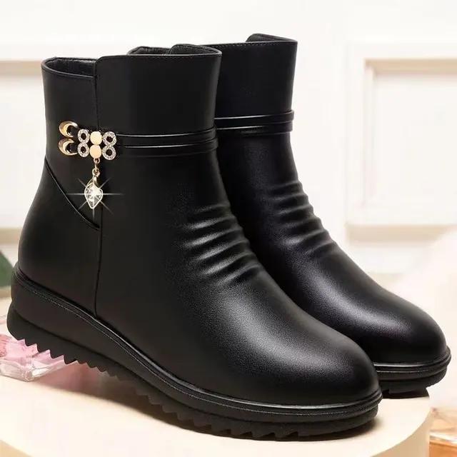 Fashion 2024 Women Winter Casual Platform Block High Heels Ankle Boots Female Suede Fleece Zipper Buckle Warm Snow Boots Shoes