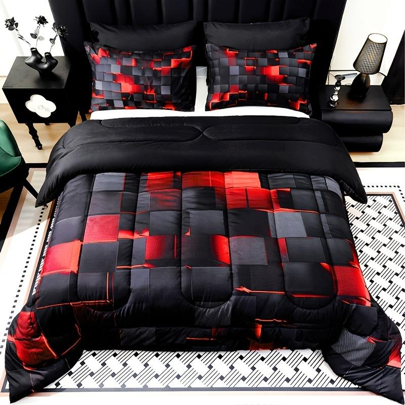 chadly 3pcs Super Soft Fashion Sense Of Technology Grid Thickening Quilt Set (1 Comforter +2 Pillowcases Without Core)