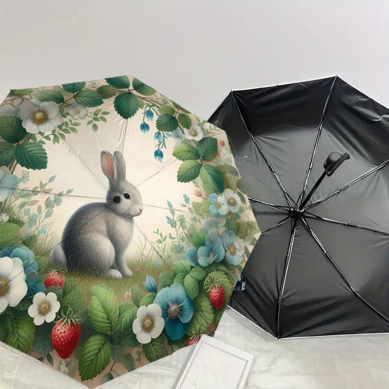 1PC Rabbit flowersAutomatic Open/Close Umbrella with Windproof, 8-Rib Sturdy Canopy, Durable Ribs, Fashionable Design1313A
