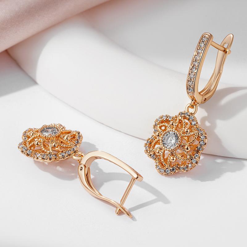 Kinel White Zircon Dangle Earrings For Women Rose Gold Color Jewelry Gift Long Earrings