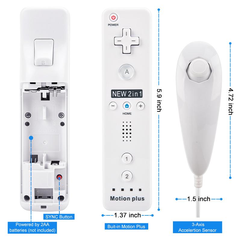 A Pair Remote Controller with Nunchuck Controller for Wii Games Control for Wii Console Wireless Gamepad with Motion Plus
