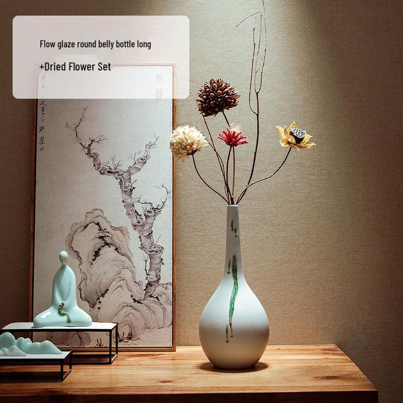 Zen Dried Flowers Vase Ornament for Dining Table, Entrance Hall, Living Room, or TV Cabinet