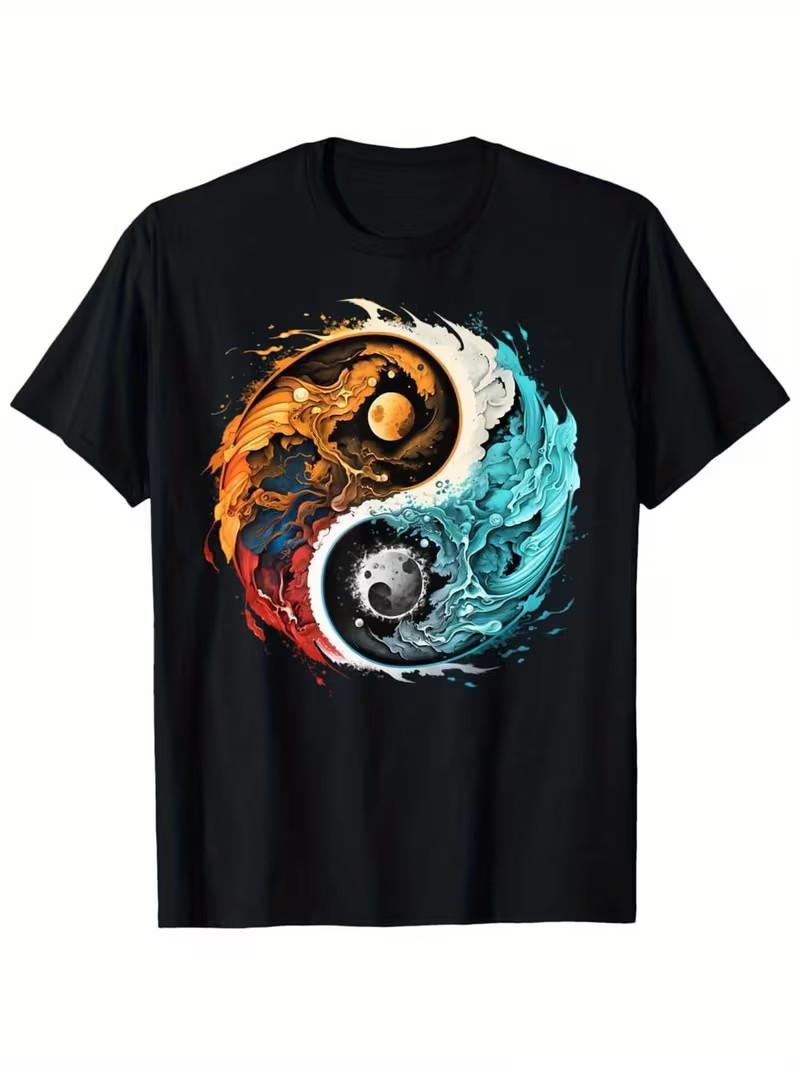 180g Colorful Taoism Yin Yang Splash on Zen Taiu Yin Yang T-Shirt S