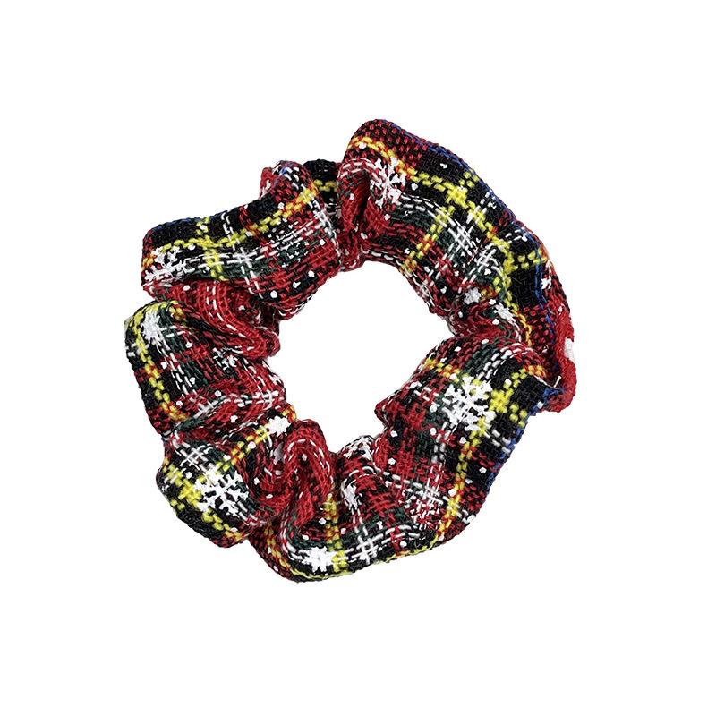 Vánoční červená kostkovaná gumička do vlasů se sněhovou vločkou pro ženy - Odolná elastická ozdoba do drdolu