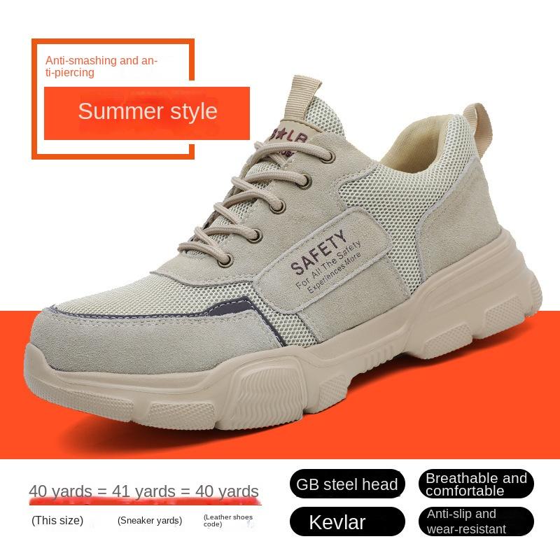 Chaussures de sécurité d'été Embout en acier Anti-écrasement et Anti-pénétration Respirantes Semelle souple Chaussures de sécurité protectrices 37