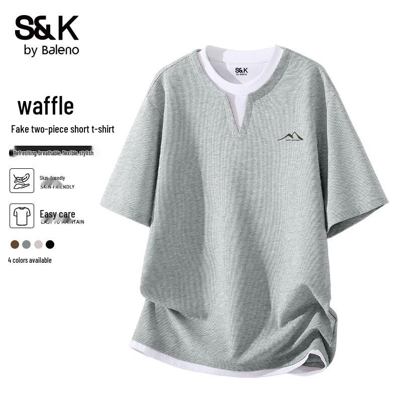 Baleno S&K Men's Waffle Knit Mock Two-Piece Short Sleeve T-Shirt