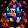 Damenmode Halloween-Print Hoodie mit Haustier-Tasche, Lässiger Pullover Sweatshirt