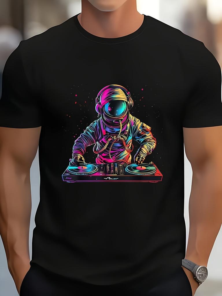 Men unisex Space EDM Techno House Music for dj Graphic TShirt Neon GlowInTheDark Astronaut for dj Pr