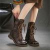 Johnature Retro Genuine Leather Hollow-out Breathable Summer Mid-calf Boots Versatile Fashion Women's Shoes