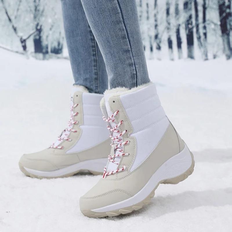 Boots for Women Platform Outdoor Snow Boots Non-slip Winter Walking Shoes Fur Warm Ankle Boots Wedge Waterproof Thigh High Boots