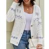 Women Knitted Coat V Neck Special Print Color Contrast Button Closure Long Sleeves Sweater Coat for