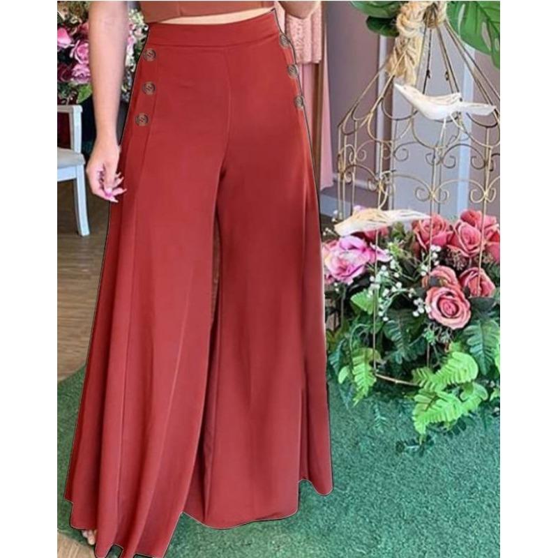 

Женские летние свободные повседневные широкие брюки с эластичной резинкой на талии L красный