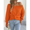 European American Casual Solid Color Off Shoulder Knot Long Sleeve Women Sweater