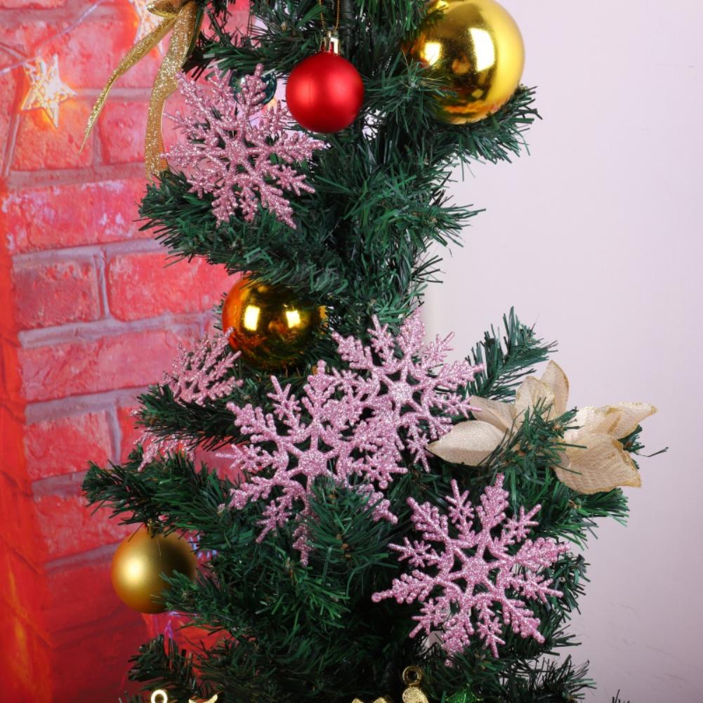 12pcs Snowflake Ornaments Plastic Glitter Snowflakes Ornaments For Winter Christmas Tree Hanging Decorations