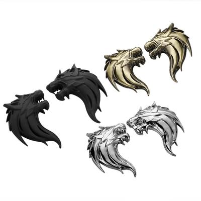 2PCS Wolf Wolverene Head 100% 3D Metal Car Auto Motorcycle Logo Emblem Badge Sticker Car-Styling