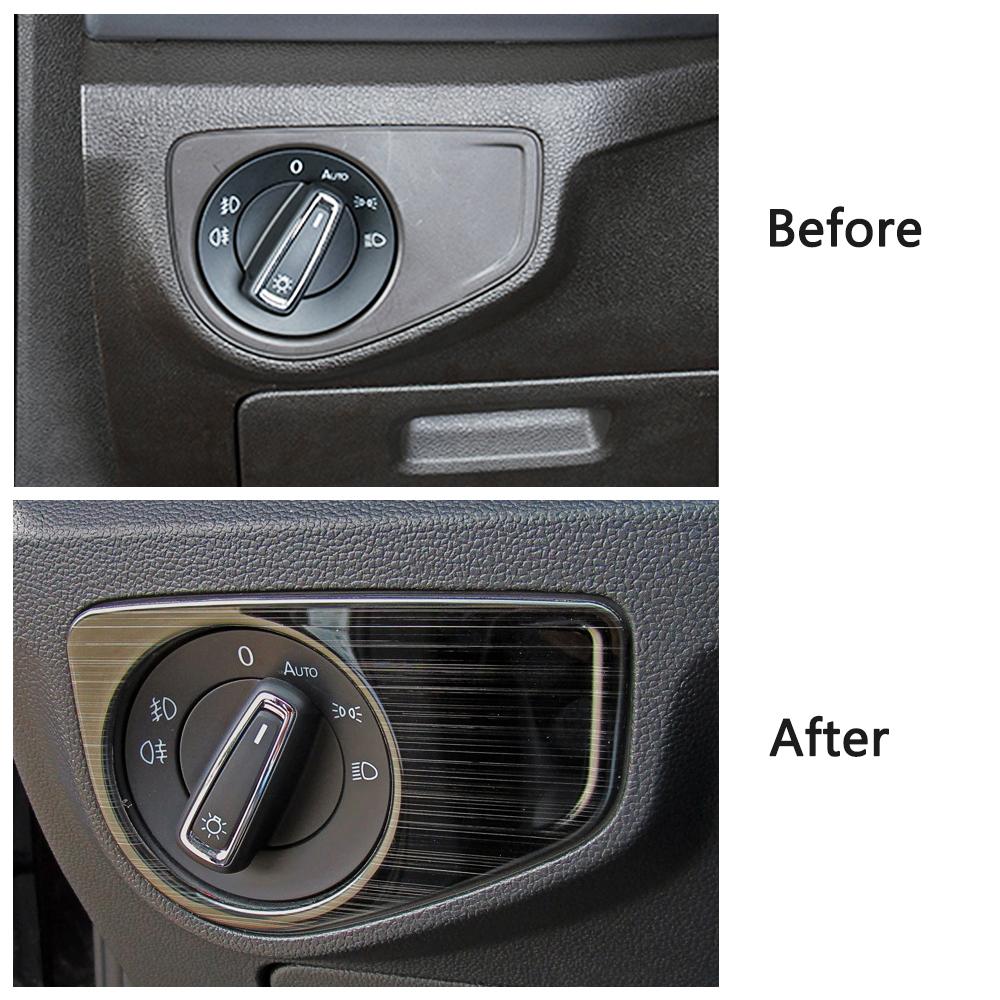 For Volkswagen VW Tiguan MK2 2017- Stainless Steel Chrome Carbon Fiber Headlight Head Light Switch Covers Trim