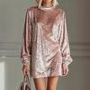 Women's Color Round Neck Korean Velvet High-End Dress