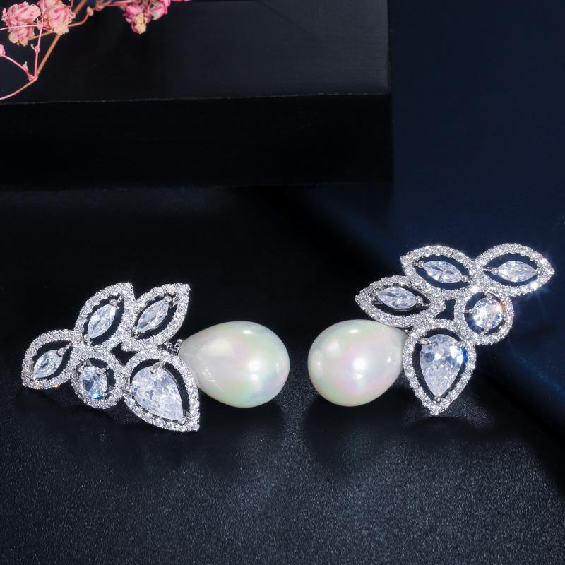 CMM Sparkling Flower Leaf AAA Zirconia Drop Earrings