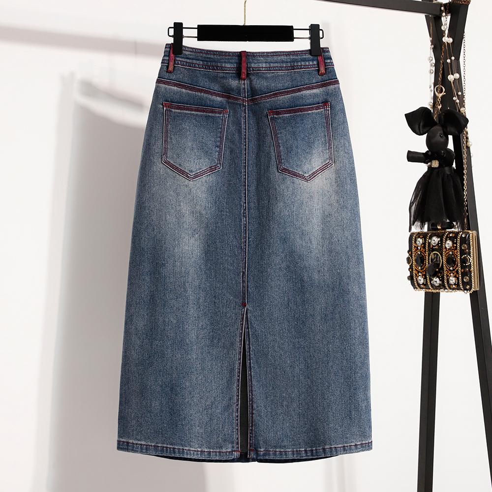 DIMANAF 2026 Summer New Plus Size Women Denim Skirt Elastic Waist A-Line Long Skirt Fashion Lady Bottoms Solid Blue