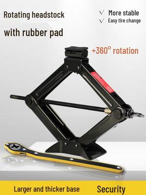 Tunaide Handkurbel Scherenwagenheber mit Gummiauflage für Limousinen-Reifenwechsel