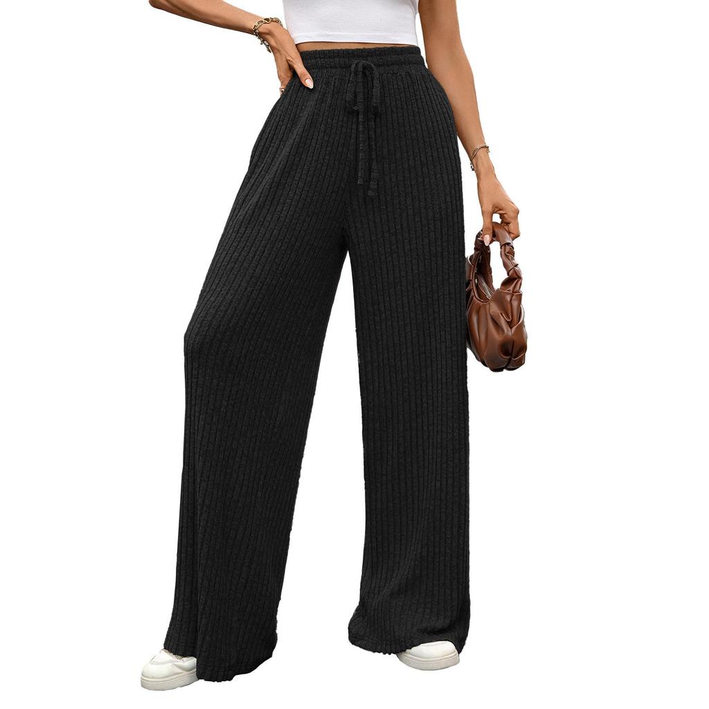 Women's High Waist Knit Wide Leg Pants with Drawstring (5 Colors)