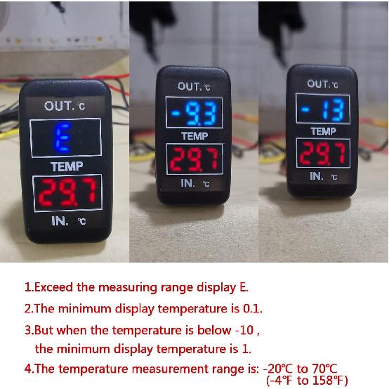 Car Internal and External Temperature Display, Fahrenheit Temperature, Dual Temperature Sensors Use for Toyota (Type A)