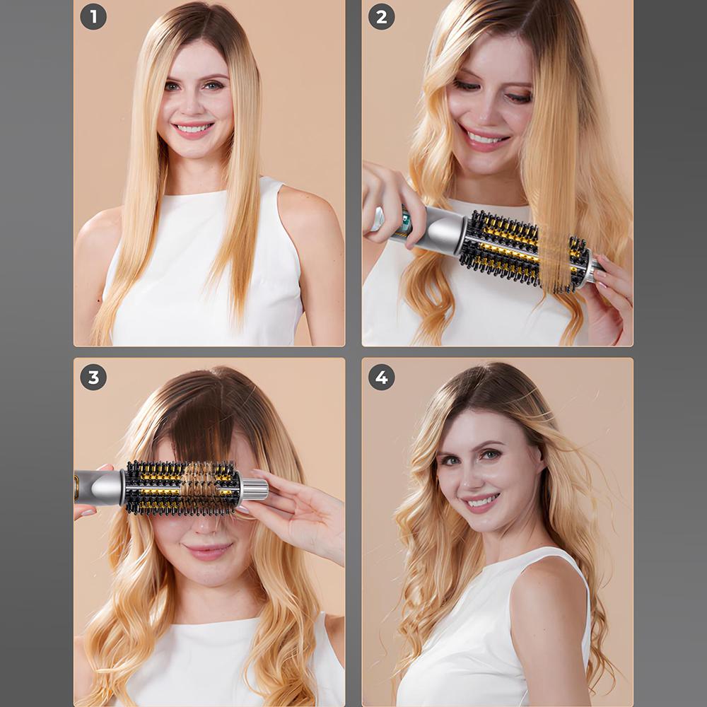 3-In-1 Hair Curler Straightener Anti-Scald Curling Iron Brush Ceramic Ionic Hair Heated Round Brush Electric Curling Wand