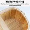 Reinforced Handle Organizer Handmade Woven Wood Storage Basket, Oval with Handle, Portable Food Serving Tray Large Capacity Bin for Kitchen