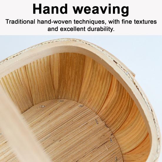 Reinforced Handle Organizer Handmade Woven Wood Storage Basket, Oval with Handle, Portable Food Serving Tray Large Capacity Bin for Kitchen