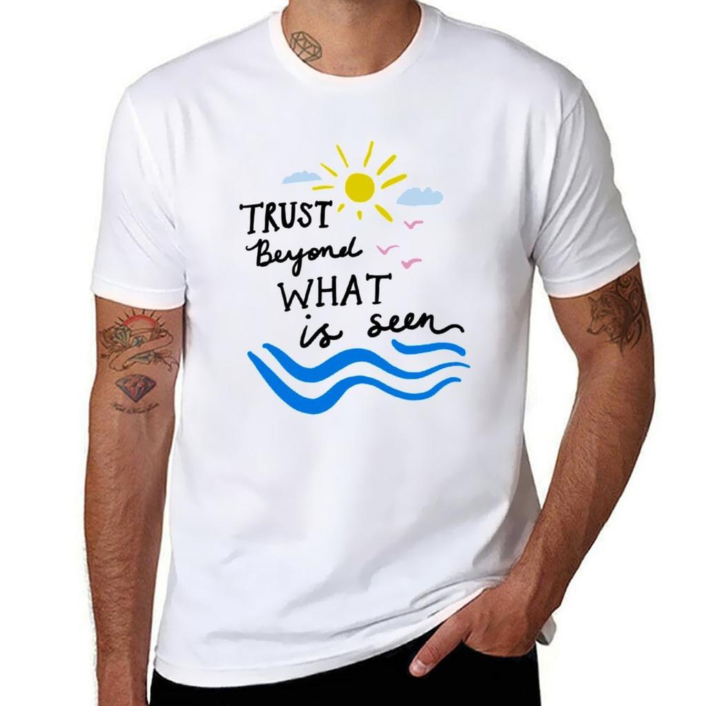 Trust Beyond What Is Seen Inspirational Quote And Ocean Waves Tshirt Basic Simple Casual Short Sleeve Tee Tshirt