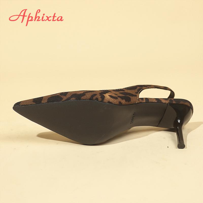 Aphixta Sexy Leopard Print Singlbacks Pumps Women Stiletto Heels Pumps Women Party Shoes 8.5cm Canvas Pointed Toe Dress Shoes