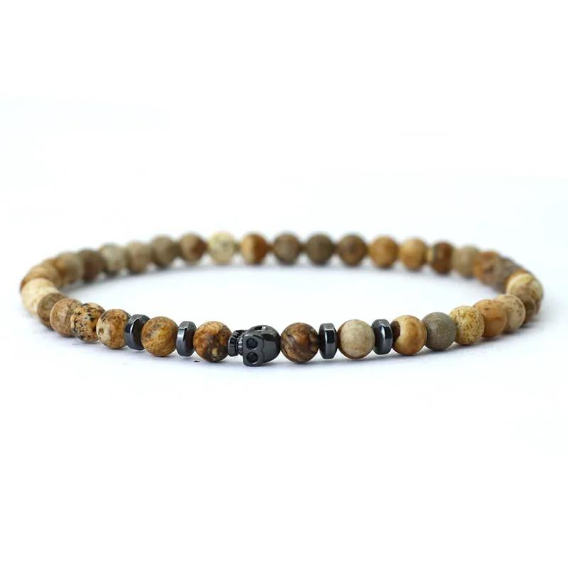 New Novel 4mm Beads Bracelet For Men Black Skull Braclet Homme Small Volcanic Rock Tiger Eyes Stone Braslet Gift For Him