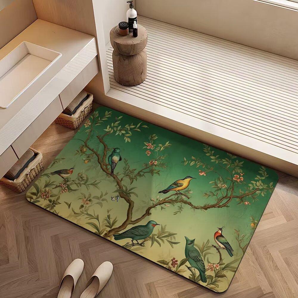 New Chinese-Style Flower Diatom Mud Floor Mat, Toilet Cushion, Door-To-Door Bathroom Quick-Drying Toilet Door Mat