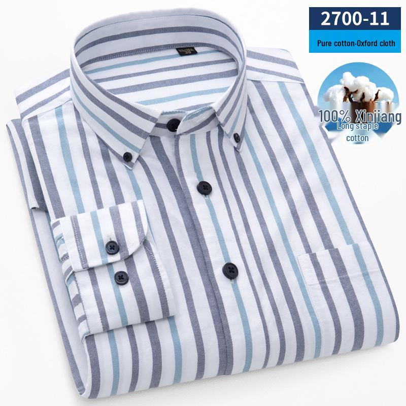 Camicia da uomo a righe in cotone Oxford a maniche lunghe con bottoni