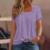 Summer Women's Square Neck Short Sleeve Eyelet Jacquard Casual T-shirt Top, European American Fashion Crossbody New Arrival