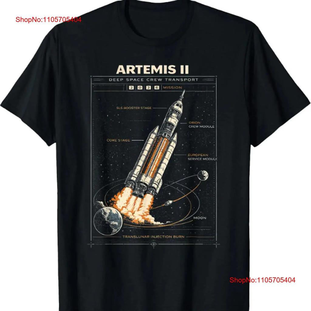 Blueprint Space Rocket Launch Mission To The Moon Artemis 2 T Shirt Vintage Casual Stylish Fashion
