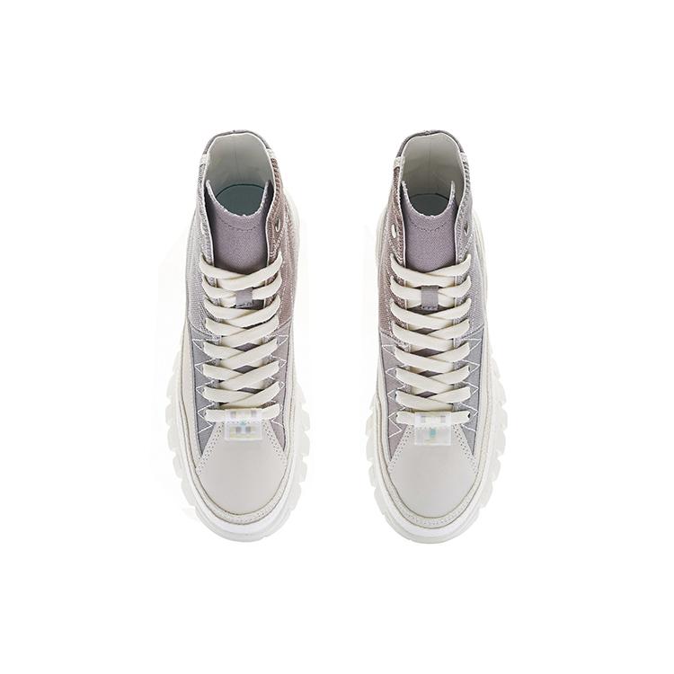 New LiNing Wave Casual Shoes Women's High Top Silver Gray/Snow Gray/Vanilla White AZGS090-4