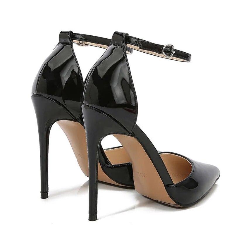 Women OL Sexy 12cm Point Toe Heels Ladies Stiletto Shoes Pointed Toe Shimmer Sexy Buckle 12cm Heel WZ