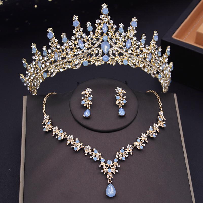 Women Wedding Crown Jewelry Sets Bridal Tiaras Necklace Earrings set Princess Girls Party Prom Bride Jewelry Set Aecessories