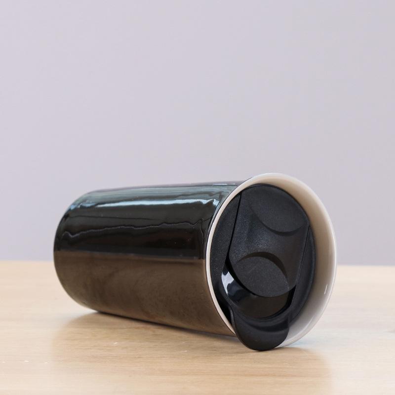 Creative Push Cover Double Layer Ceramic Mug Double Layer Office Water Cup Ceramic Insulated Handy Cup Gift White Porcelain