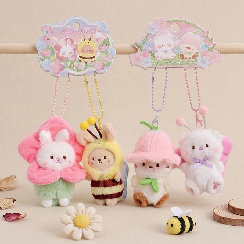 Magnetic Flower Fairy Plush Keychains Couple Pendant Bee Rabbit Dog Ladybell Butterfly Matching Bag Charms Funny Gift