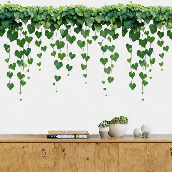 Green Plants Leaves Wall Decals Hanging Vine Wall Stickers Removable Peel And Stick Wall Art Murals for Kids Bedroom TV Background Home Decor