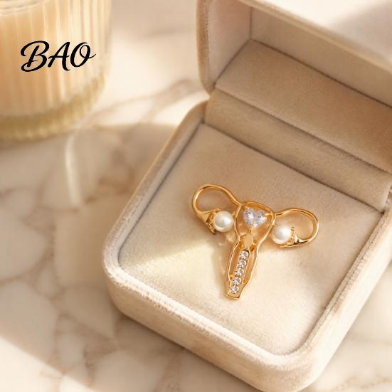 Women Clothing Jewelry Uterus Brooch with Rhinestone Faux Pearl, Human Organ Lapel Pin, Jacket Accessory Hollow Shaped for Coats Sweaters Scarves Body