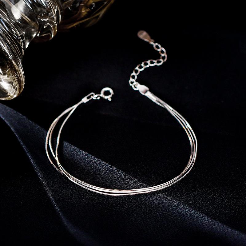 925 Silver Three-Layer Chain Circle Bracelet For Women Simple Exquisite Gift Wedding Accessories