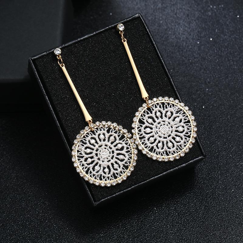 Original fashion personality retro crystal stud earrings female simple temperament versatile long earrings show face thin earrings