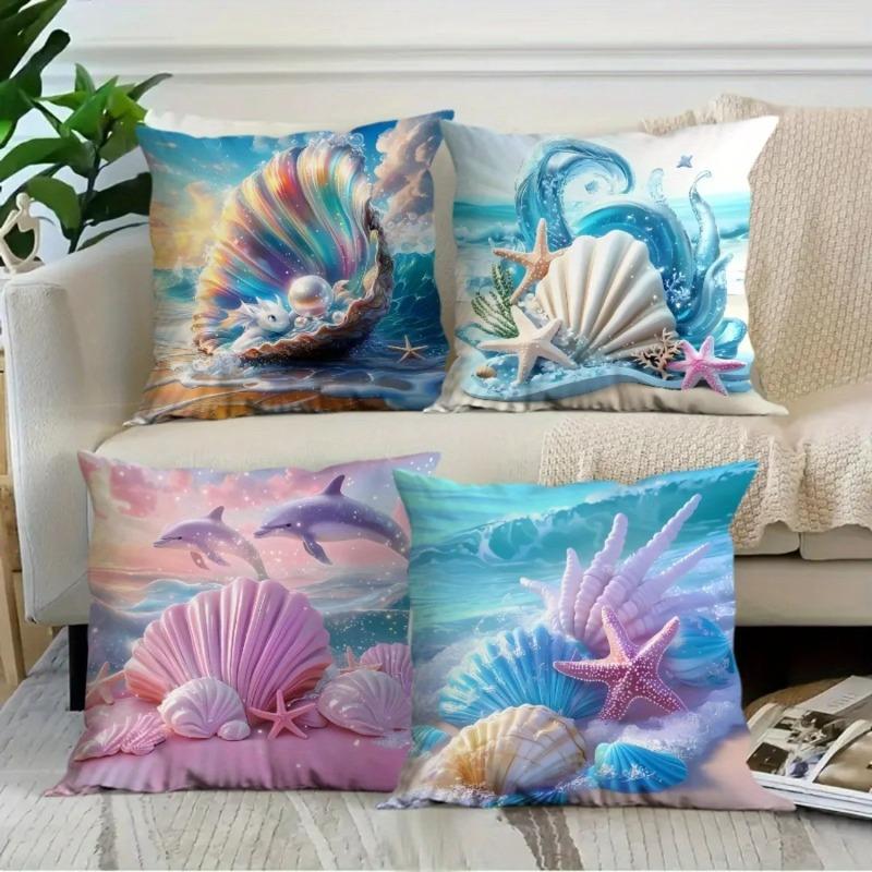 Ocean Themed Pillowcase With Shell And Starfish Designsuitable For Sofa Car Bedroom Decorative Cushion Cover Pillow Cover