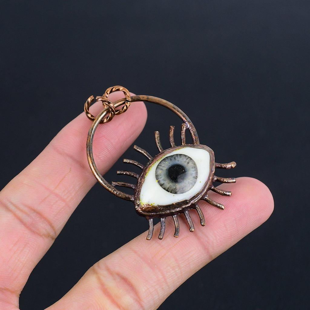 Evil Eye Pendant, Copper Electroformed Gemstone Jewelry, Handmade Pendant, For Mother Day