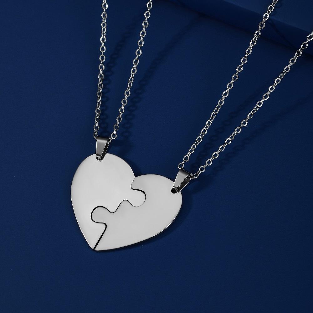 Teamer Engraved Name Heart Puzzles Pendant Necklace Custom Name Stainless Steel Necklace Valentine New Year Family Friend Gift